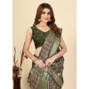 Generic Women's Cotton Blend Printed Saree With Unstitched Blouse 5.5Mtr (Green)