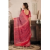 Generic Women's Faux Linen Geometric Print Ready to wear Saree With Unstitched Blouse 5.5Mtr (Red)