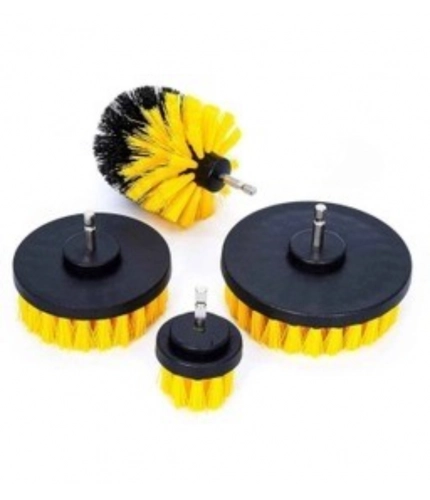 Generic Pack Of 4 Plastic Solid Power Drill Scrub Brush Cleaning Set (Yellow-Black)