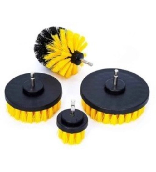 Generic Pack Of 4 Plastic Solid Power Drill Scrub Brush Cleaning Set (Yellow-Black)