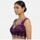 Generic Women's Silk Embroidered V-Neck Sleeveless Readymade Padded Blouse (Wine, Size 38)
