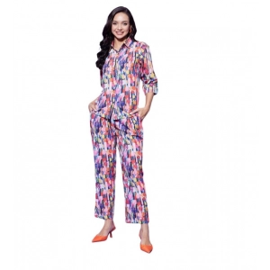 Generic Women's Polyester Floral 3-4th Sleeve Co-Ord Set (Multicolor)