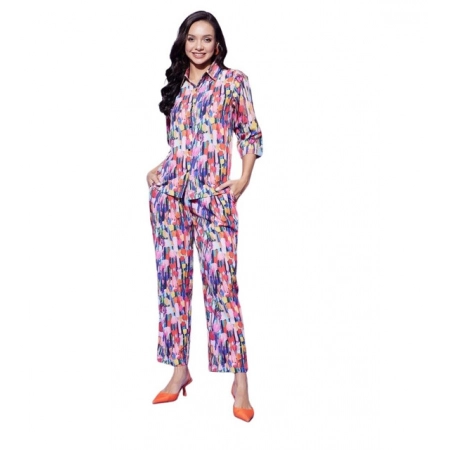 Generic Women's Polyester Floral 3-4th Sleeve Co-Ord Set (Multicolor)