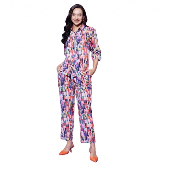 Generic Women's Polyester Floral 3-4th Sleeve Co-Ord Set (Multicolor) Generic Women's Polyester Floral 3-4th Sleeve Co-Ord Set (Multicolor)