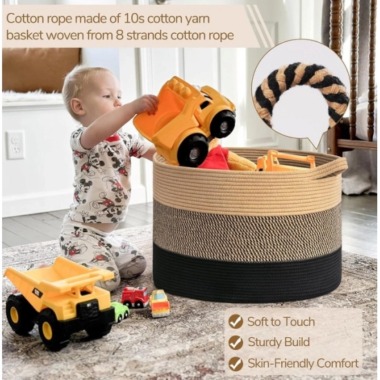 Generic Cotton Pack Of_1 Mix 16x14 Inch Storage Basket For Clothes With Out Lid (Multicolor)