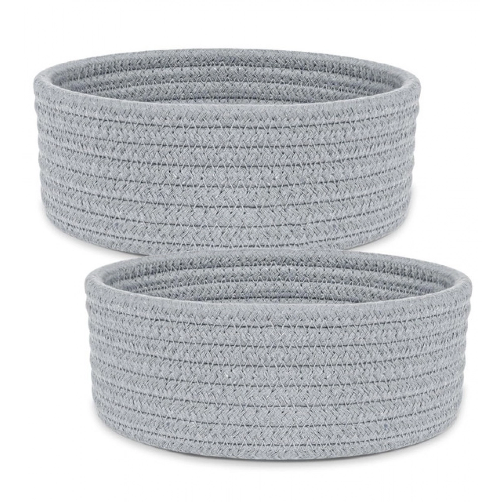 Generic Cotton 8x3 Inch Round 2 Set Bedside Organizer With Out Lid (Gray)