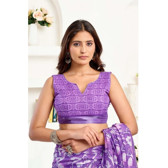 Generic Women's Faux Linen Floral Print Ready to wear Saree With Unstitched Blouse 5.5Mtr (Purple) Generic Women's Faux Linen Floral Print Ready to wear Saree With Unstitched Blouse 5.5Mtr (Purple)