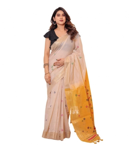 Generic Women's Blended_Cotton Woven_Motifs Saree With Unstitched Blouse 5.5Mtr (Yellow)