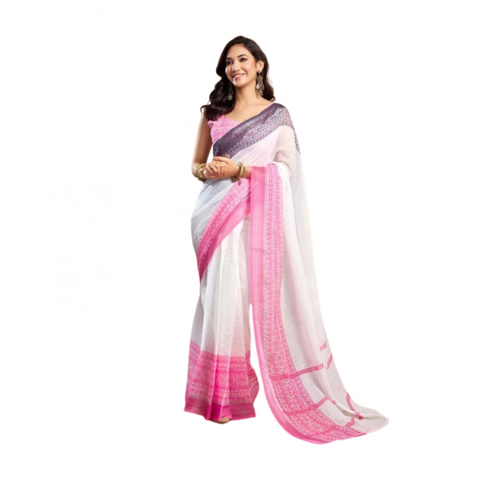 Generic Women's Faux_Linen Printed Ready-to-Wear Saree With Unstitched Blouse 5.5 Mtr (Off_White) Generic Women's Faux_Linen Printed Ready-to-Wear Saree With Unstitched Blouse 5.5 Mtr (Off_White)