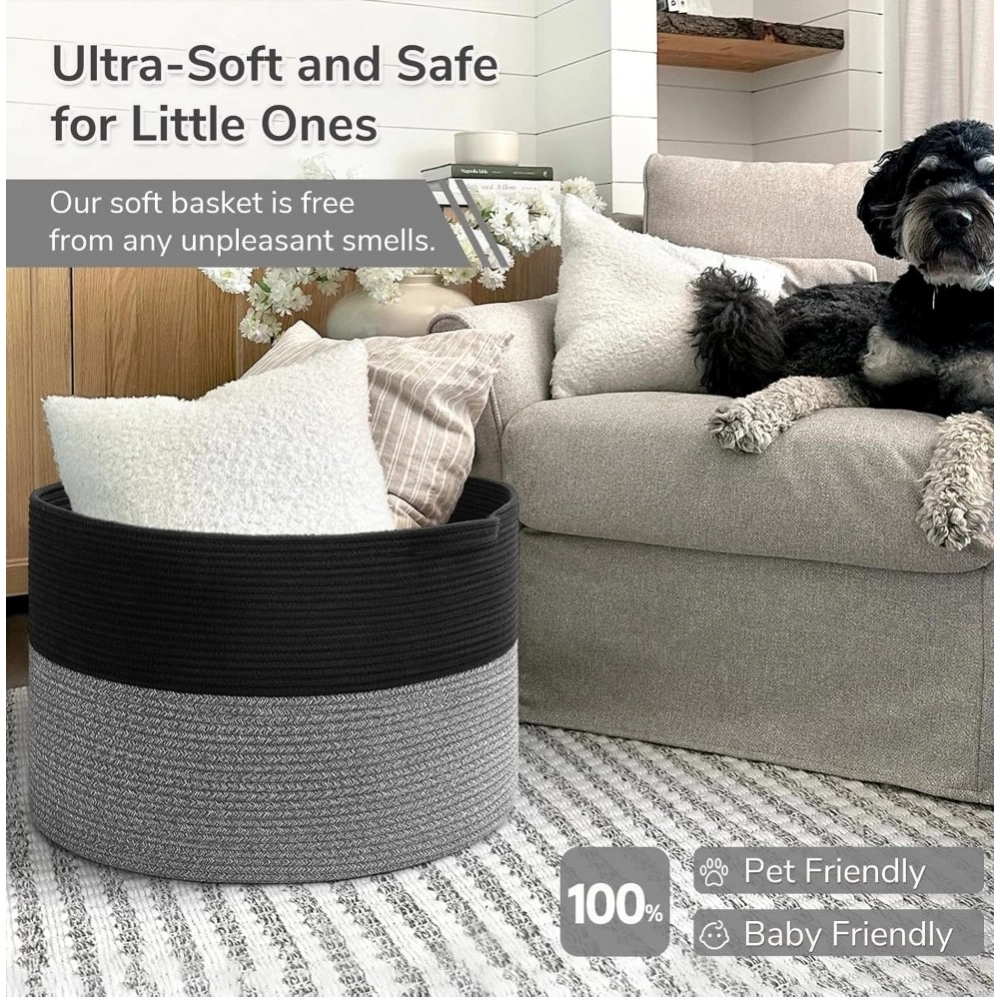Generic Cotton Pack Of_1 16x14 Inch Storage Basket For Clothes With Out Lid (Black-Black-Kidi) Generic Cotton Pack Of_1 16x14 Inch Storage Basket For Clothes With Out Lid (Black-Black-Kidi)