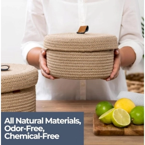 Generic Cotton 2 Pcs Set Roti Box Storage Basket With Lid (Beige)