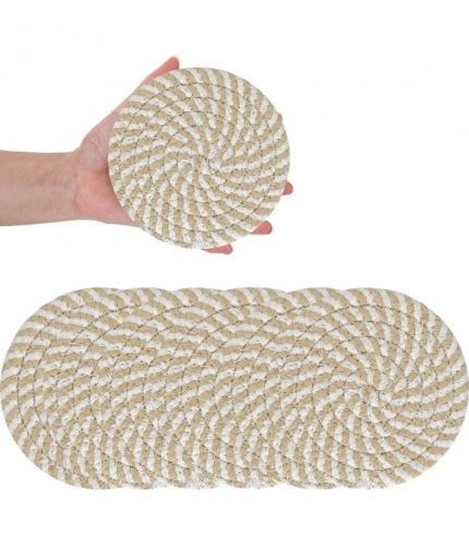 Generic Cotton Rope Drink Coasters 6 Pcs Set (Beige-White)