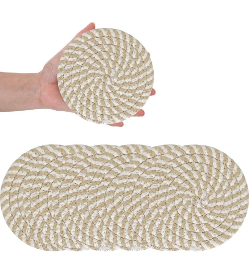 Generic Cotton Rope Drink Coasters 6 Pcs Set (Beige-White)