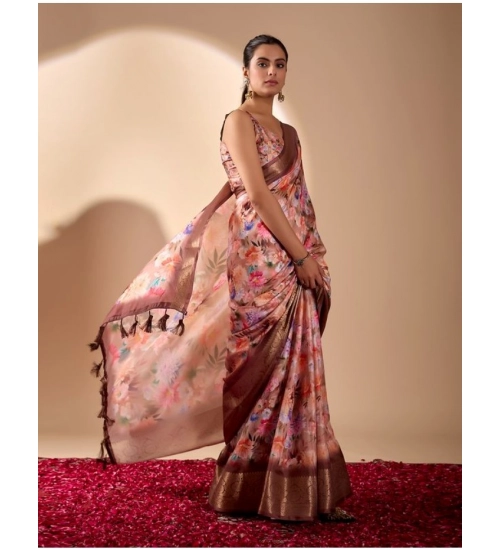 Generic Women's Faux_Silk Printed Saree With Unstitched Blouse 5.5Mtr (Peach) Generic Women's Faux_Silk Printed Saree With Unstitched Blouse 5.5Mtr (Peach)