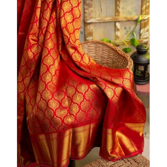 Generic Women's Soft Litchi Silk Jacquard Work Saree With Unstitched Blouse 5.5Mtr (Red) Generic Women's Soft Litchi Silk Jacquard Work Saree With Unstitched Blouse 5.5Mtr (Red)
