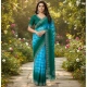 Generic Women's Georgette Striped Saree With Unstitched Blouse 5.5Mtr (Turquoise)