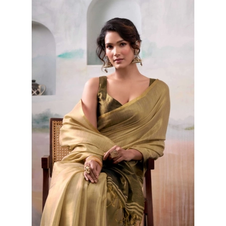 Generic Women's Tissue Silk Solid Saree With Unstitched Blouse 5.5Mtr (Gold)