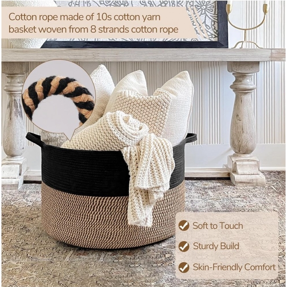 Generic Cotton Pack Of_1 16x14 Inch Storage Basket For Clothes With Out Lid (Black-Beige-Black) Generic Cotton Pack Of_1 16x14 Inch Storage Basket For Clothes With Out Lid (Black-Beige-Black)