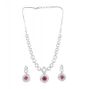 Generic Women's Brass Silver Plated Necklace set (Red)