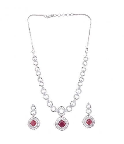 Generic Women's Brass Silver Plated Necklace set (Red) Generic Women's Brass Silver Plated Necklace set (Red)