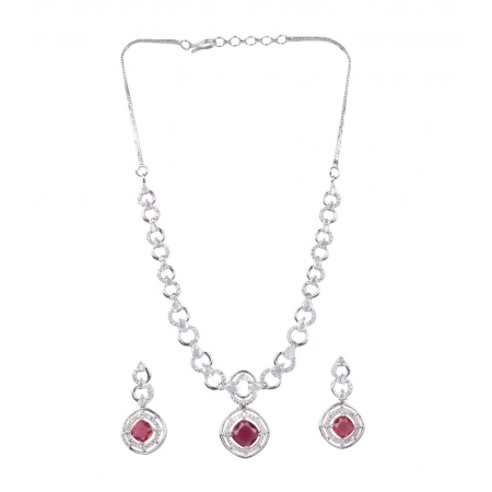 Generic Women's Brass Silver Plated Necklace set (Red) Generic Women's Brass Silver Plated Necklace set (Red)
