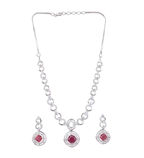 Generic Women's Brass Silver Plated Necklace set (Red) Generic Women's Brass Silver Plated Necklace set (Red)