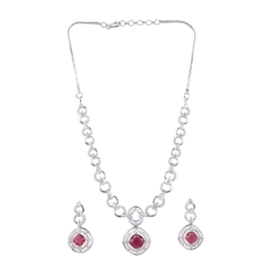 Generic Women's Brass Silver Plated Necklace set (Red) Generic Women's Brass Silver Plated Necklace set (Red)