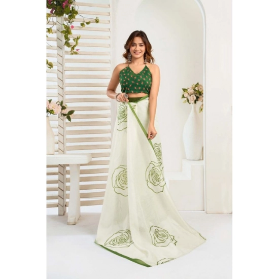 Generic Women's Faux_Linen Printed Ready-to-Wear Saree With Unstitched Blouse 5.5 Mtr (White) Generic Women's Faux_Linen Printed Ready-to-Wear Saree With Unstitched Blouse 5.5 Mtr (White)