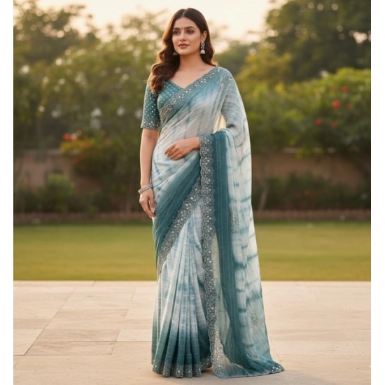 Generic Women's Georgette Striped Saree With Unstitched Blouse 5.5Mtr (Ice blue) Generic Women's Georgette Striped Saree With Unstitched Blouse 5.5Mtr (Ice blue)
