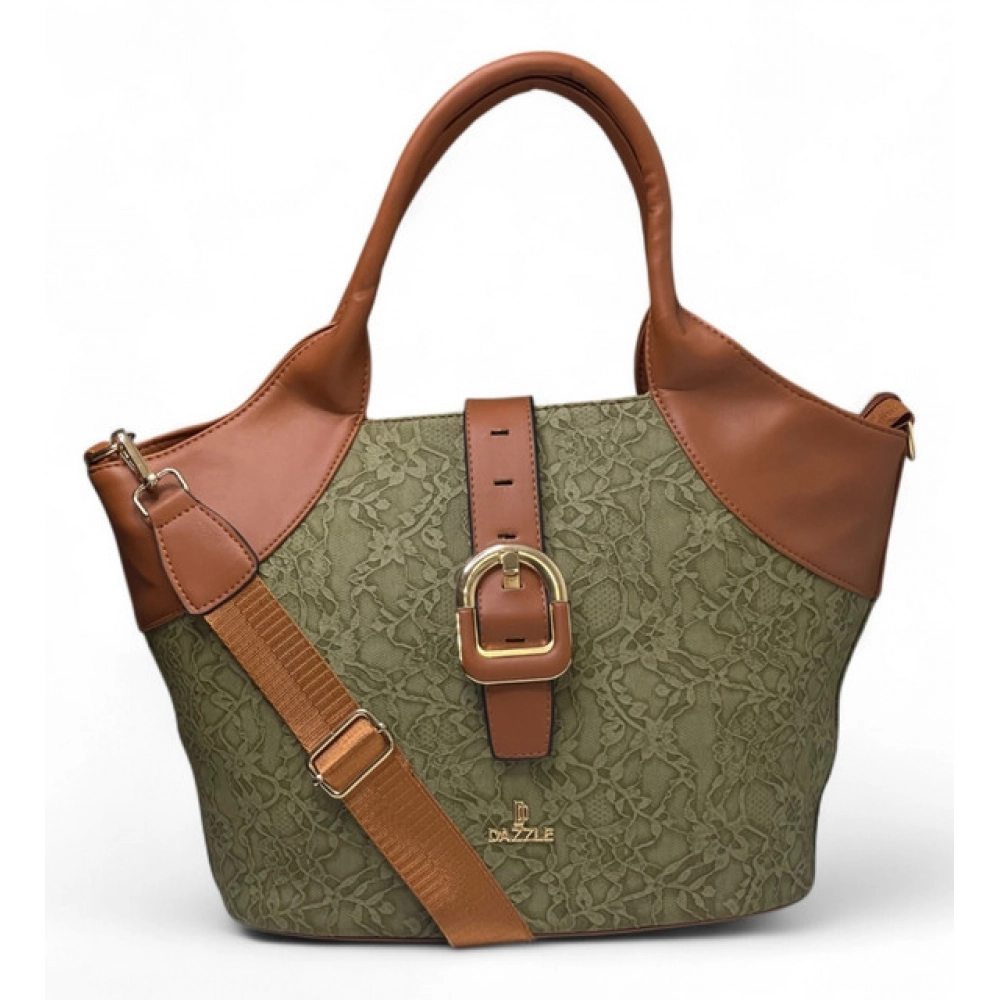 Generic Women's Polyurethane Textured Two-Tone Tote Handbag with Adjustable & Removable Strap (Green)