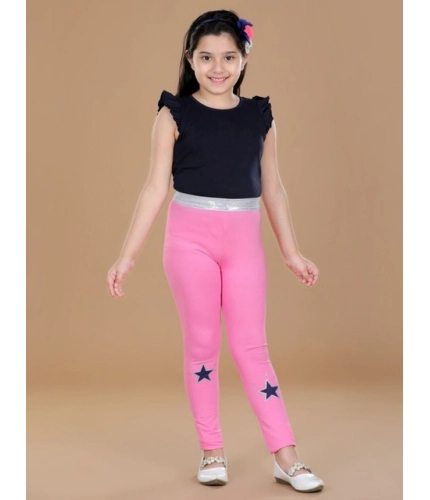 Generic Girl's Cotton Lycra Star Print Elasticated Leggings (Pink)