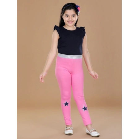Generic Girl's Cotton Lycra Star Print Elasticated Leggings (Pink)