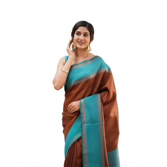 Generic Women's Soft Lichi Silk Printed Saree With Unstitched Blouse 5.5Mtr (Brown)