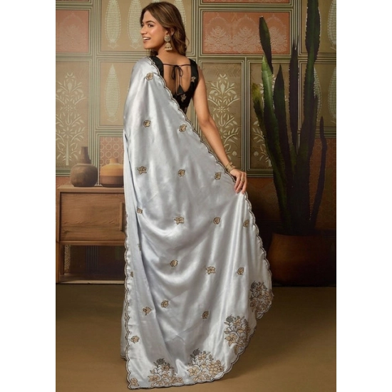 Generic Women's Viscose Silk Embroidered Saree With Unstitched Blouse 5.5Mtr (Grey) Generic Women's Viscose Silk Embroidered Saree With Unstitched Blouse 5.5Mtr (Grey)