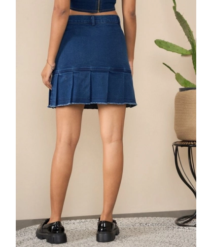 Generic Women's Denim Washed Buttoned Skirt (Blue)
