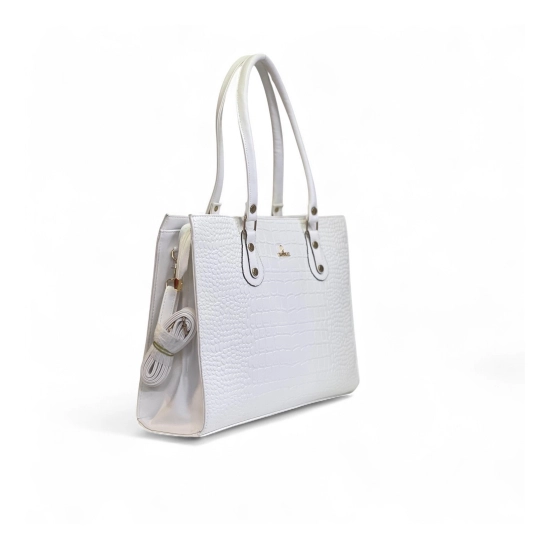 Generic Women's Polyurethane Croco Shoulder Tote Bag (White)