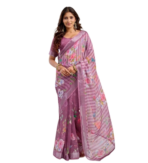 Generic Women's Faux Linen Floral Print Ready to wear Saree With Unstitched Blouse 5.5Mtr (Pink) Generic Women's Faux Linen Floral Print Ready to wear Saree With Unstitched Blouse 5.5Mtr (Pink)
