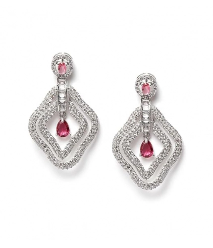 Generic Women's Brass Silver Plated Drop Earrings (Red)