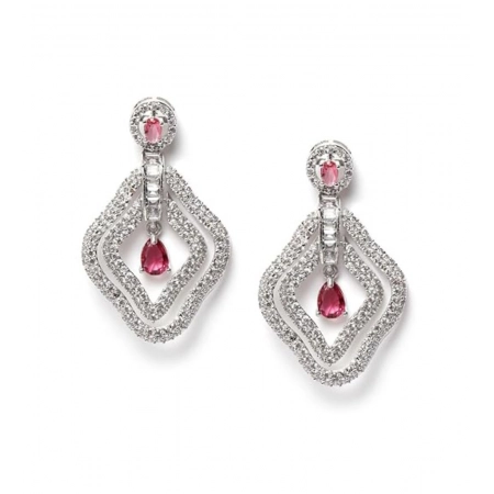 Generic Women's Brass Silver Plated Drop Earrings (Red) Generic Women's Brass Silver Plated Drop Earrings (Red)