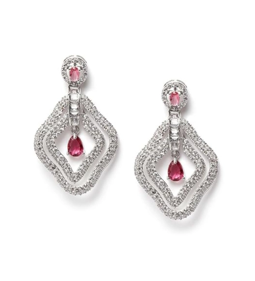 Generic Women's Brass Silver Plated Drop Earrings (Red) Generic Women's Brass Silver Plated Drop Earrings (Red)