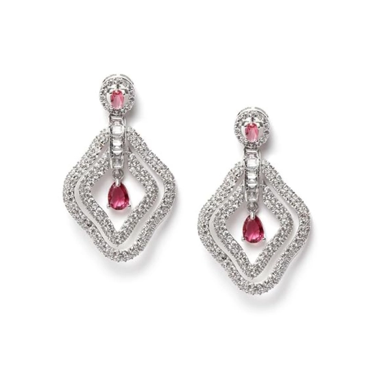Generic Women's Brass Silver Plated Drop Earrings (Red) Generic Women's Brass Silver Plated Drop Earrings (Red)