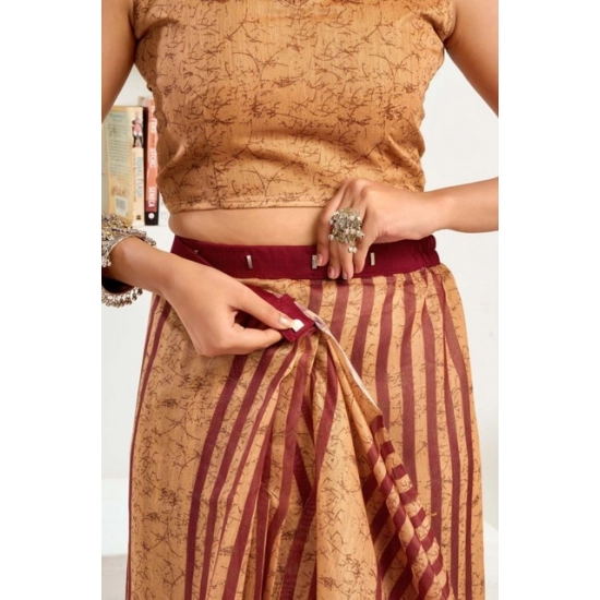 Generic Women's Faux Linen Geometric Print Ready to wear Saree With Unstitched Blouse 5.5Mtr (Brown) Generic Women's Faux Linen Geometric Print Ready to wear Saree With Unstitched Blouse 5.5Mtr (Brown)