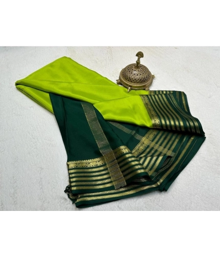 Generic Women's Crepe Chit Pallu Solid Saree With Unstitched Blouse 5.5Mtr (Green)