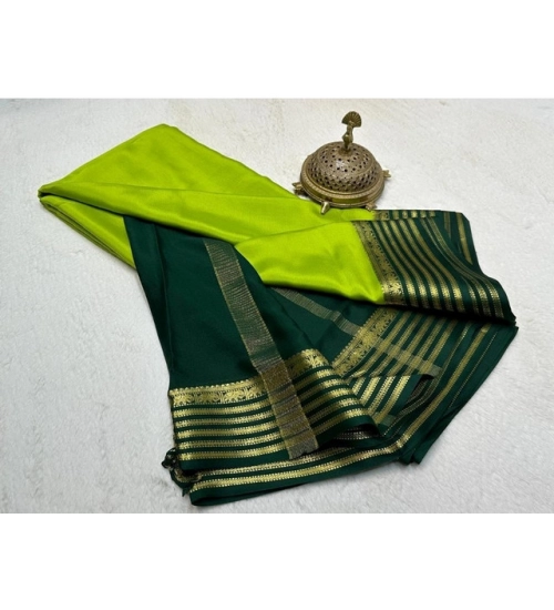 Generic Women's Crepe Chit Pallu Solid Saree With Unstitched Blouse 5.5Mtr (Green)
