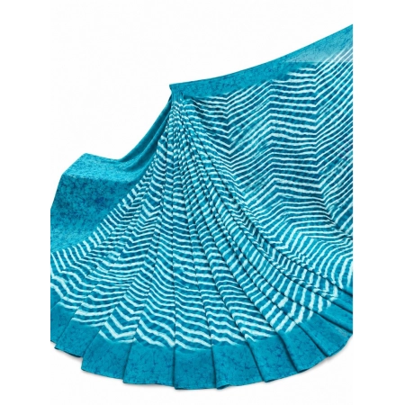 Generic Women's Georgette Printed Saree With Unstitched Blouse 5.5Mtr (Turquoise)