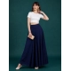 Generic Women's Georgette Solid Mid-Rise Wide Leg Flared Palazzo Pants with Elastic Waist (Navy Blue)