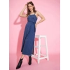 Generic Women's Denim Solid Shoulder Straps Dress (Blue)