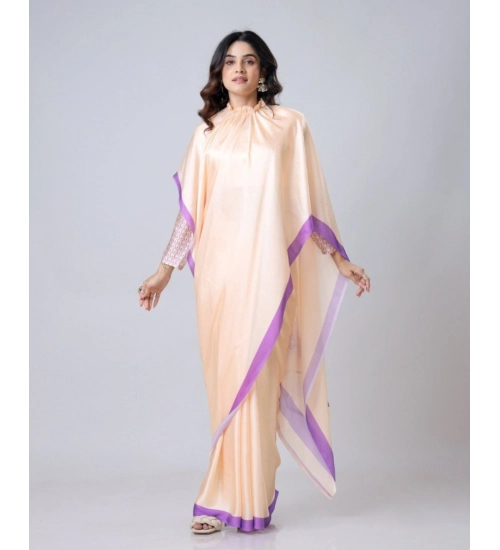 Generic Women's Soft Crepe Silk Printed Ready To Wear Saree With Unstitched Blouse 5.5Mtr (Beige)