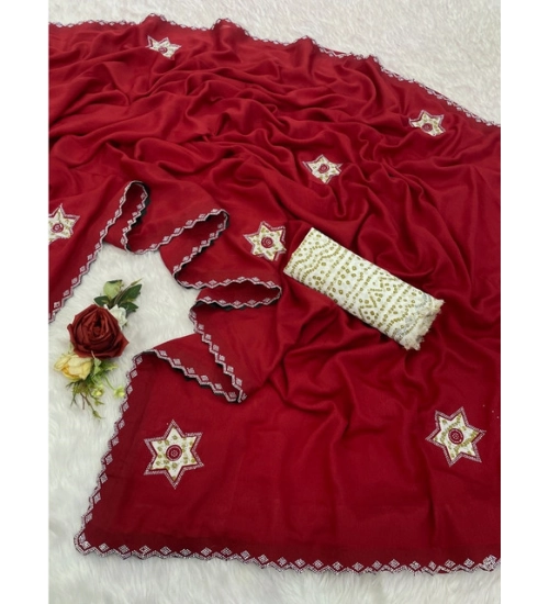 Generic Women's Chiffon Butti Dotted Saree With Unstitched Blouse 5.5Mtr (Red) Generic Women's Chiffon Butti Dotted Saree With Unstitched Blouse 5.5Mtr (Red)