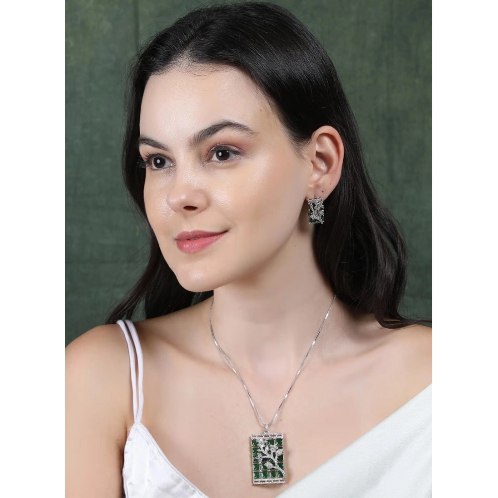 Generic Women's Brass Silver Plated Pendant Set (Green) Generic Women's Brass Silver Plated Pendant Set (Green)